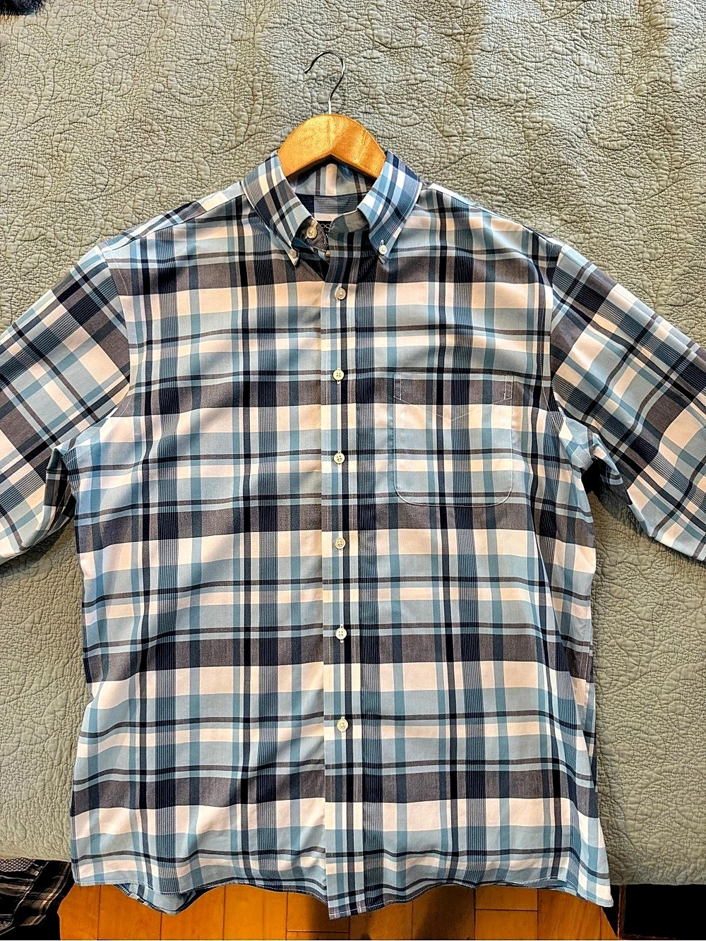 JOS. A. BANK Traveler's Collection Plaid Dress Shirt Plaid Button Down Blue